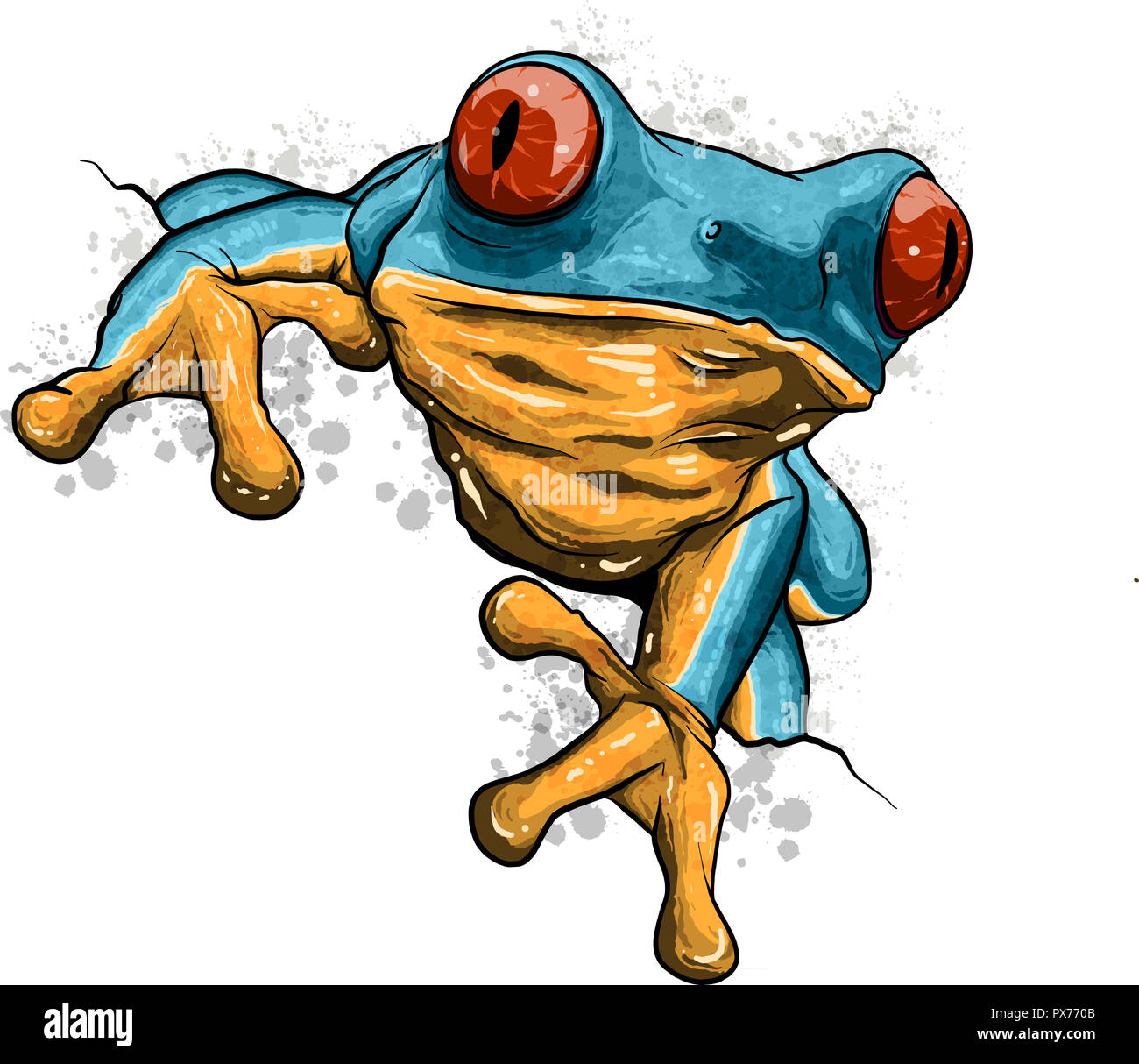 Ein Frosch Maskottchen Zeichentrickfigur zeigen mit dem finger Stockfoto
