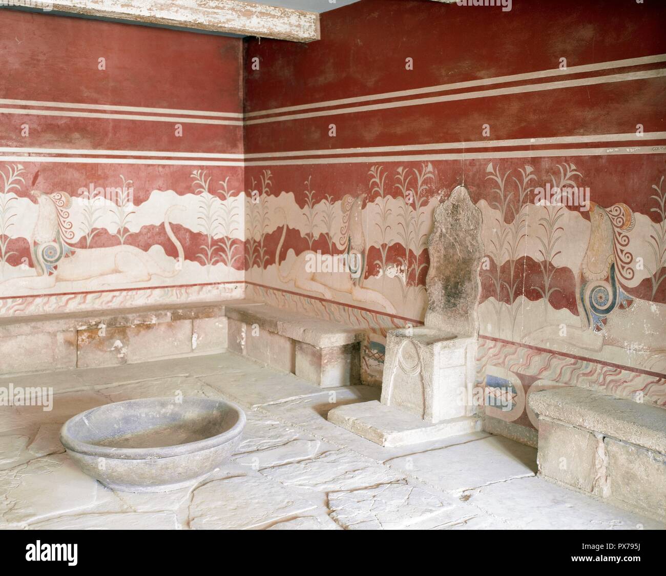 Griechenland, Kreta. Palast von Knossos (1700-1450 v. Chr.). Thronsaal, 15. Jahrhundert v. Chr.. Stockfoto