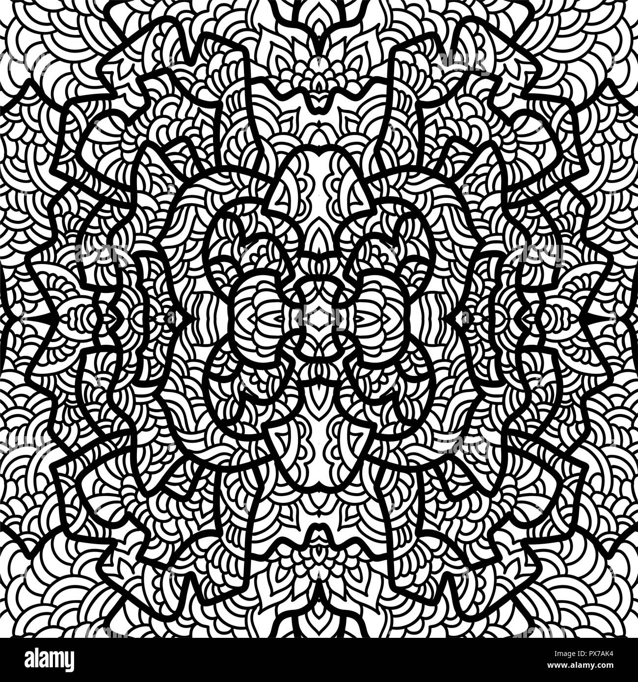 Abstrakte quadratischen Muster mit asiatischen Motiven im orientalischen Stil. Vector Illustration Hand gezeichnet. Line art Design der Mode-, Textil-, Einladung Karte. Til Stockfoto