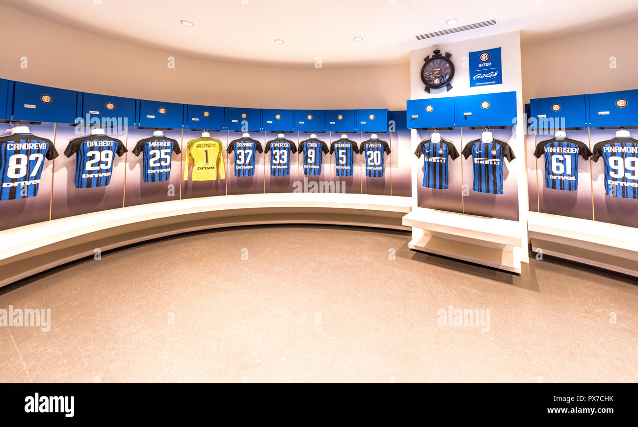 Umkleide der FC Inter zu San Siro Arena Stockfoto
