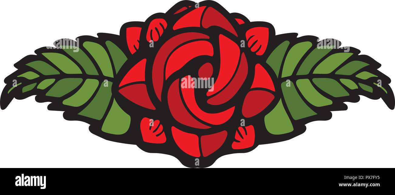 Single Rose Dekoration in Glasmalerei Stil Stock Vektor