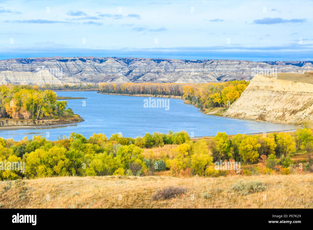 Herbst Farben entlang des Missouri River in der Nähe von Bainville, Montana Stockfoto
