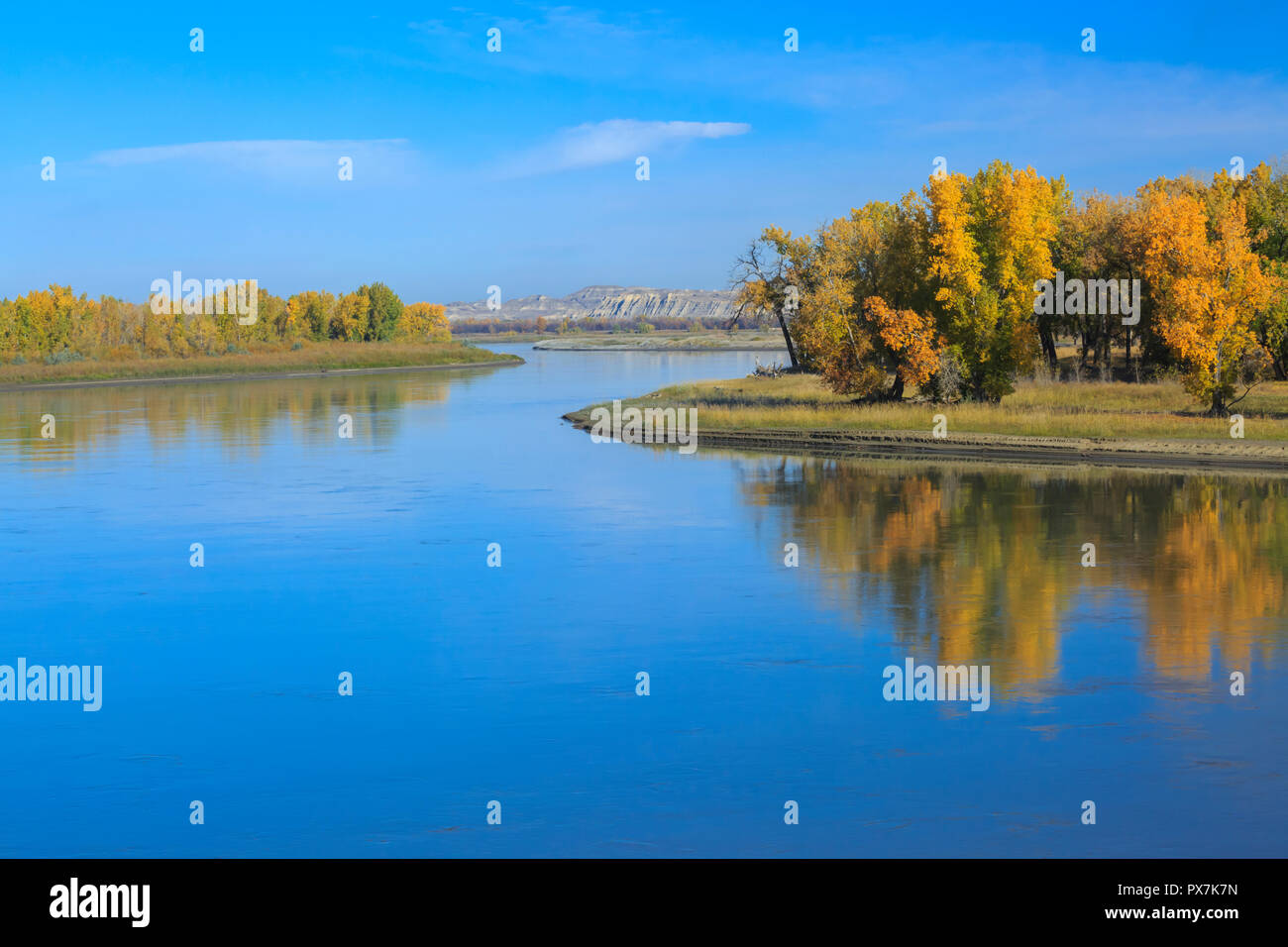 Herbst Farben entlang des Missouri River in der Nähe von Nohly, Montana Stockfoto