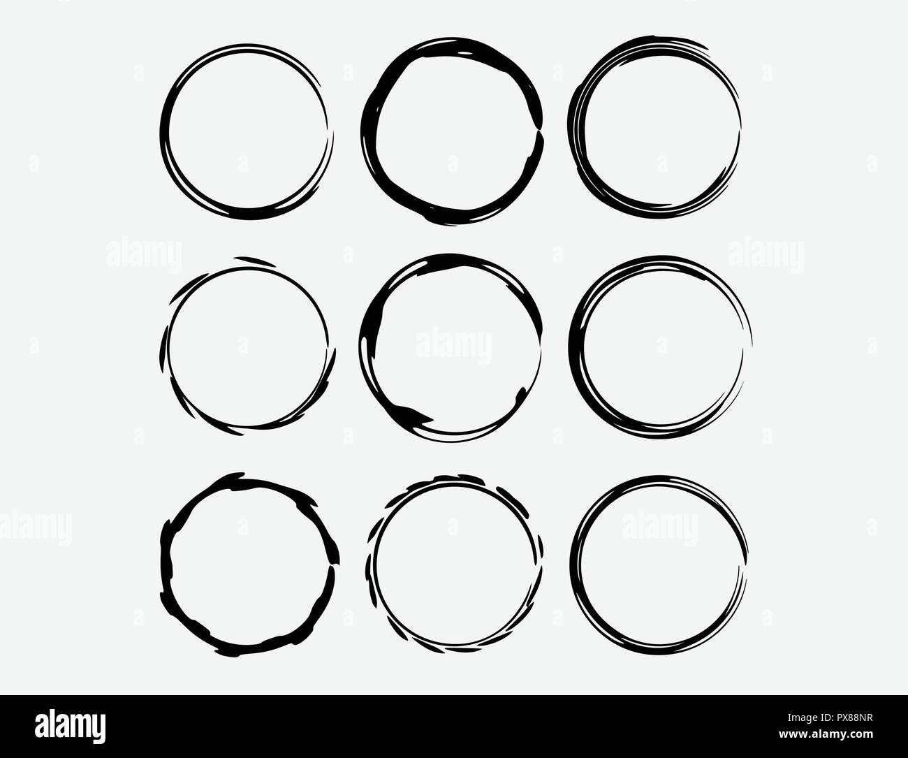Der runde grunge Frames. Leere circlular Grenzen isoliert. Vector Illustration. Stock Vektor