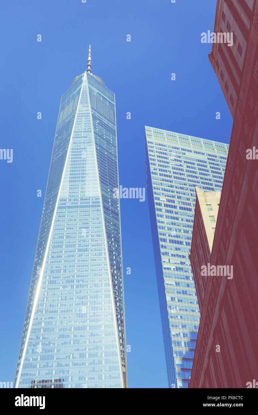 NEW YORK - September 2, 2018: das One World Trade Center, Freedom Tower in Lower Manhattan. Stockfoto