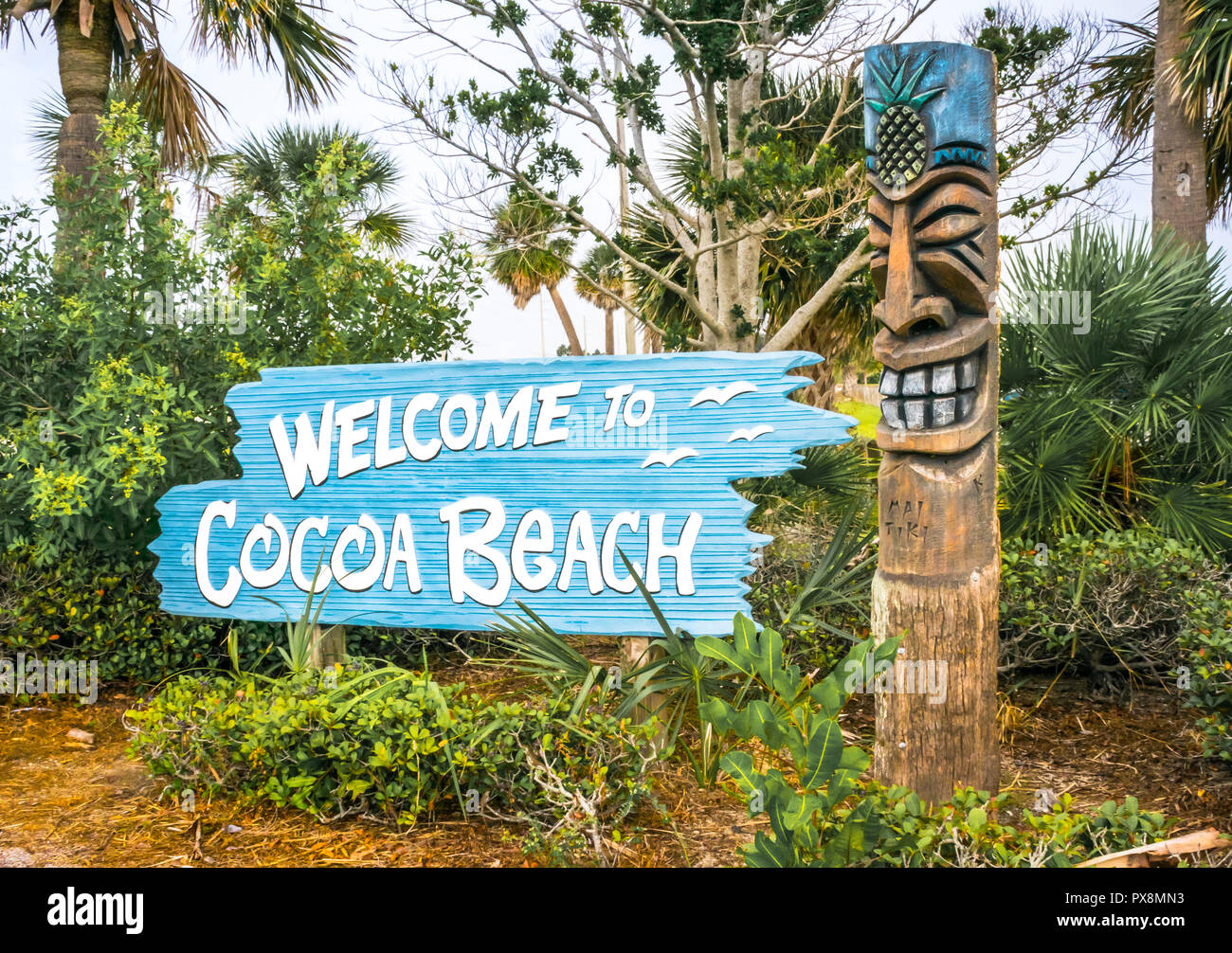 Cocoa Beach, Florida, USA - Oktober 19, 2018: Willkommen auf der 520 Causeway in Cocoa Beach. Stockfoto