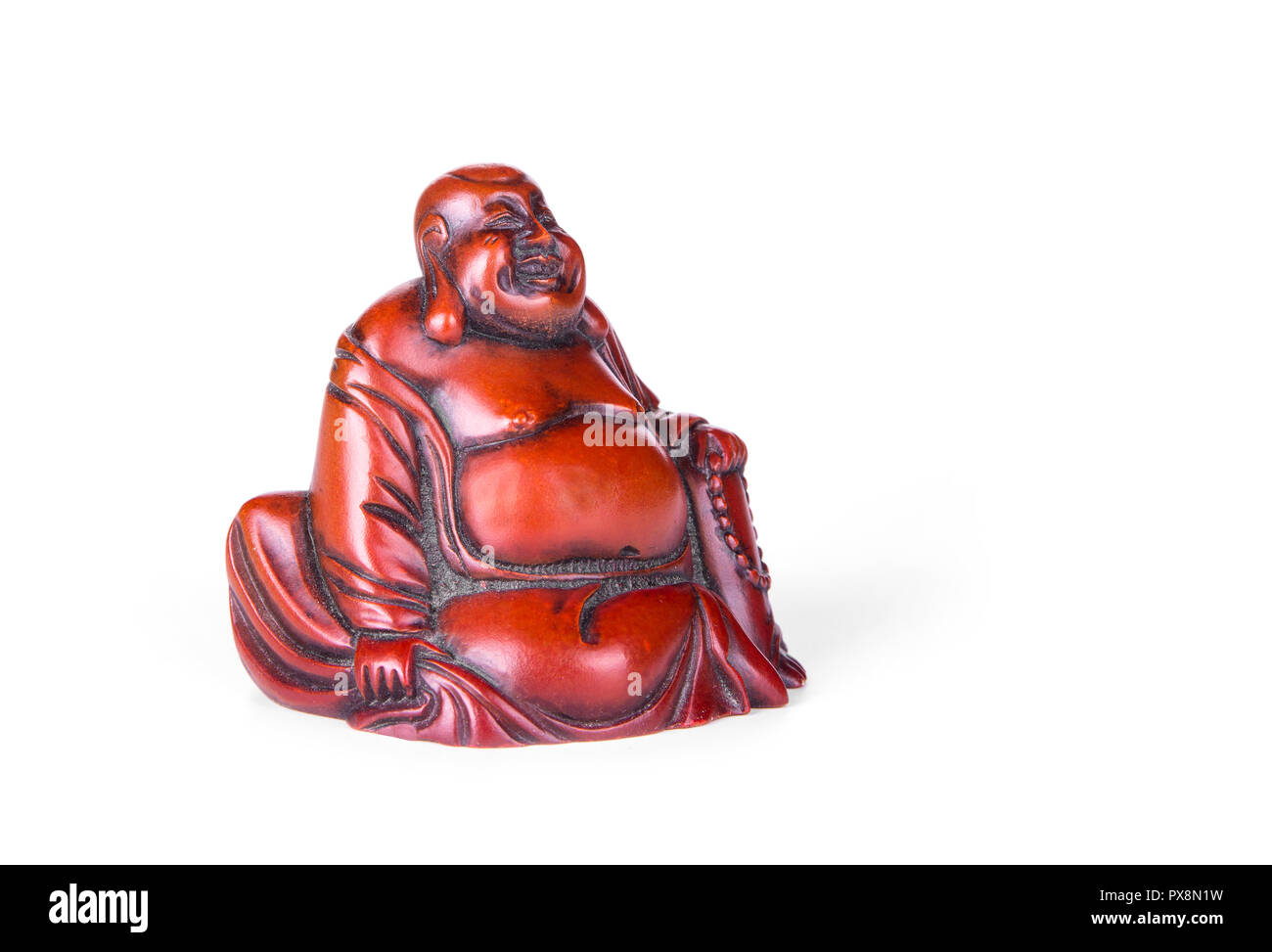 Fat Buddha Statue auf dem weißen Hintergrund Stockfoto