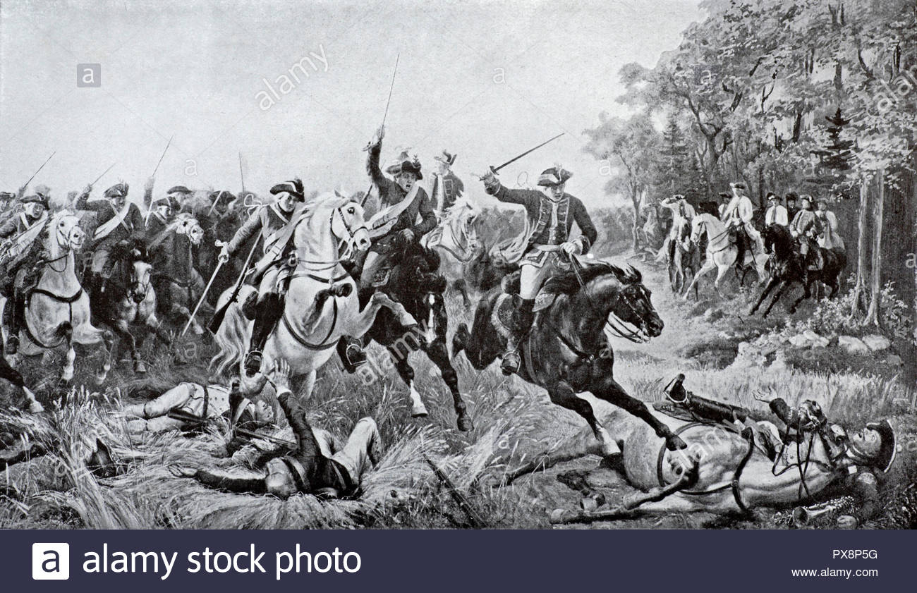 Der Schlacht von Kolín am 18. Juni 1757 sah 44.000 Österreicher unter Graf von Daun Niederlage 32.000 Preußen unter Friedrich dem Großen während des Dritten Schlesischen Krieg (sieben Jahre Krieg). Die Preußen die Schlacht und fast 14.000 Männer verloren, die Österreicher verloren 8.000 Menschen. Abbildung aus dem Jahre 1922. Stockfoto