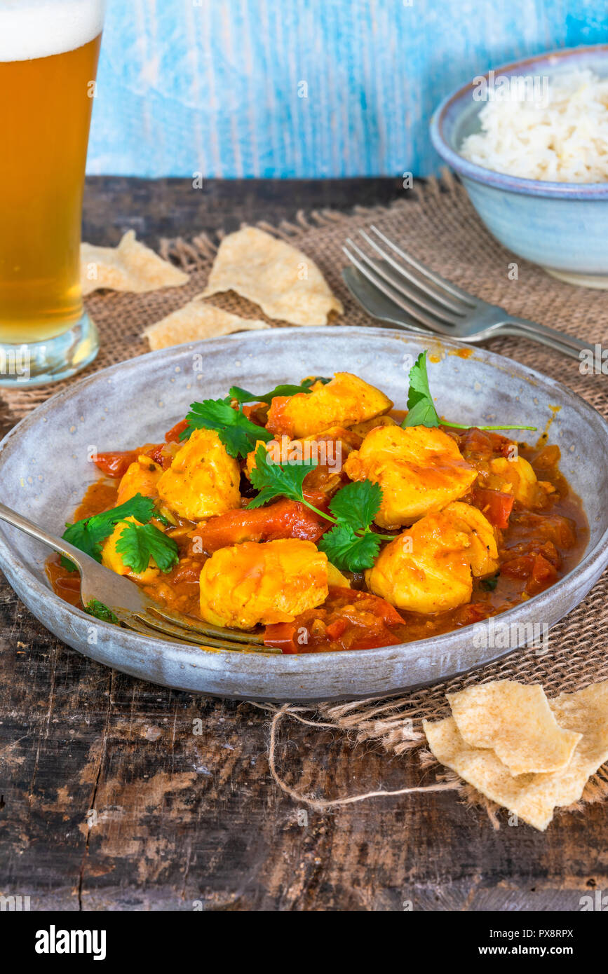 Fisch Mappas - keralan Stil coconut Fisch Curry mit Reis. Es ist eine beliebte Speise im südlichen Indischen Bundesstaat Kerala. Stockfoto