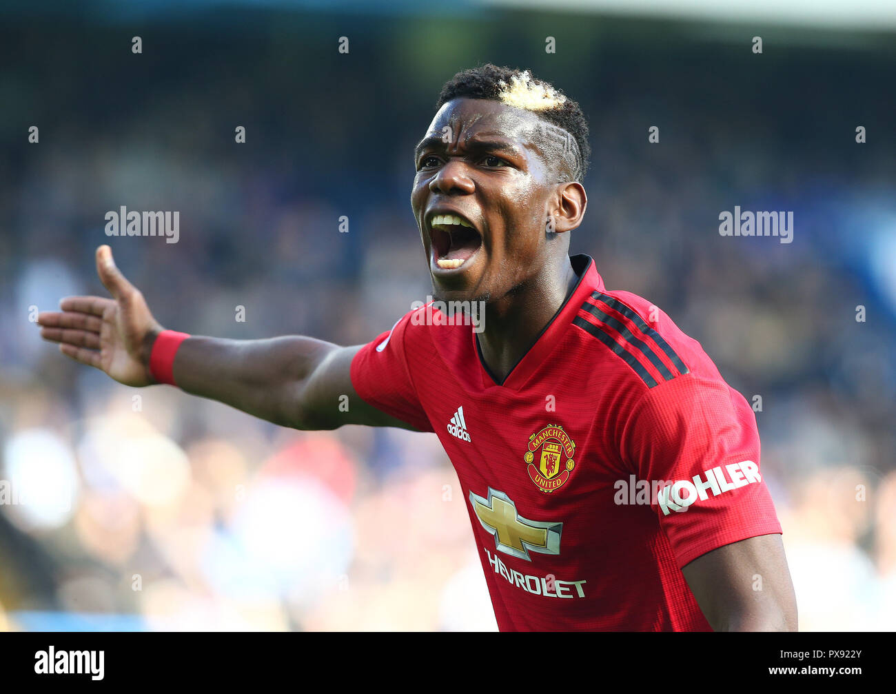 London, England - 20. Oktober: 2018 Paul Pogba von Manchester United in der Premier League zwischen Chelsea und Manchester United Stadion an der Stamford Bridge, London, England am 20. Okt 2018. Kredit Aktion Foto Sport Foto Credit: Action Sport / alamy Leben Nachrichten Stockfoto