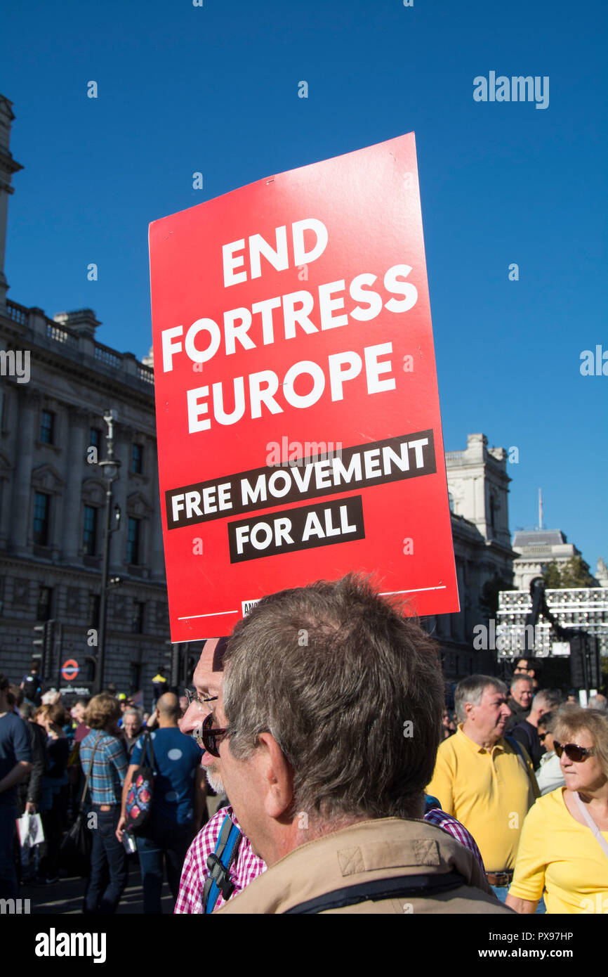 London, England, UK. 20. Oktober, 2018. Mehr als 600.000 Menschen haben in der heutigen Abstimmung März bis Parliament Square © Benjamin John/Alamy Leben Nachrichten. Stockfoto