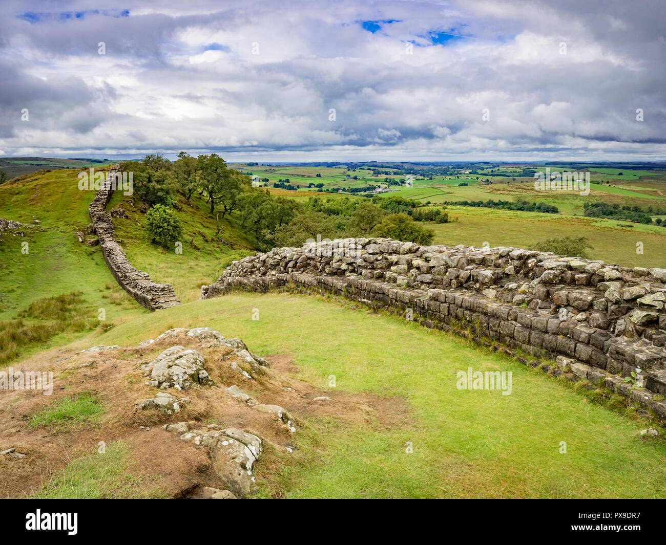 Der Hadrianswall in Northumberland, Großbritannien, an walltown Crags. Stockfoto