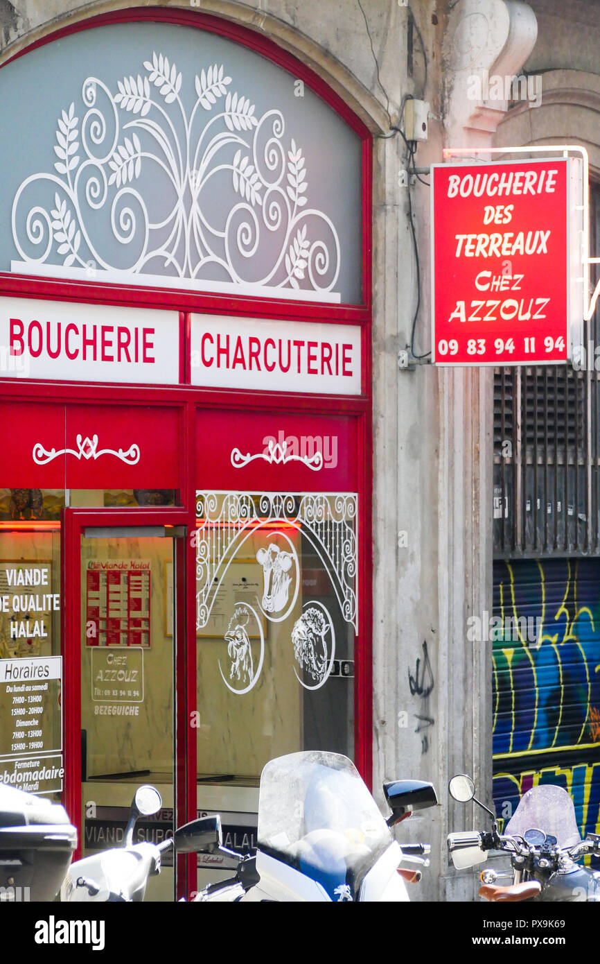 Halal Metzgerei, Lyon, Frankreich Stockfoto