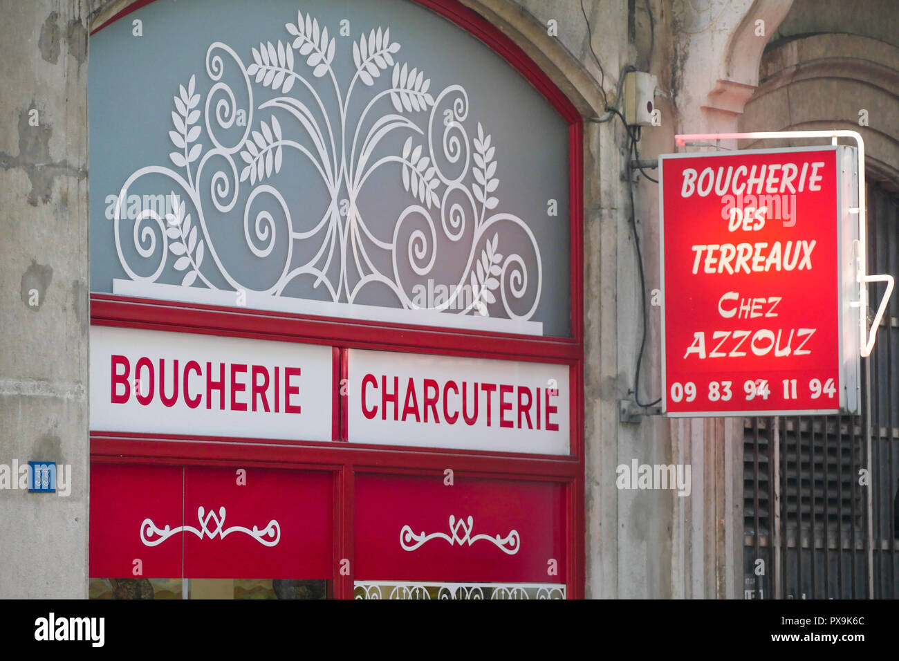 Halal Metzgerei, Lyon, Frankreich Stockfoto