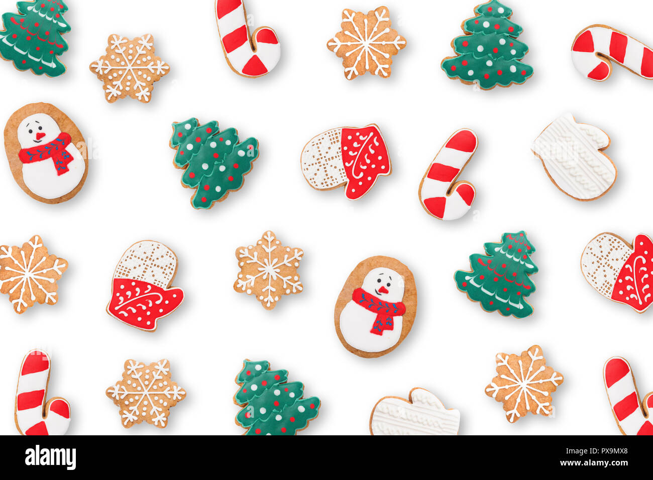 Neues Jahr Hintergrund, Lebkuchen auf weißem Hintergrund Stockfoto