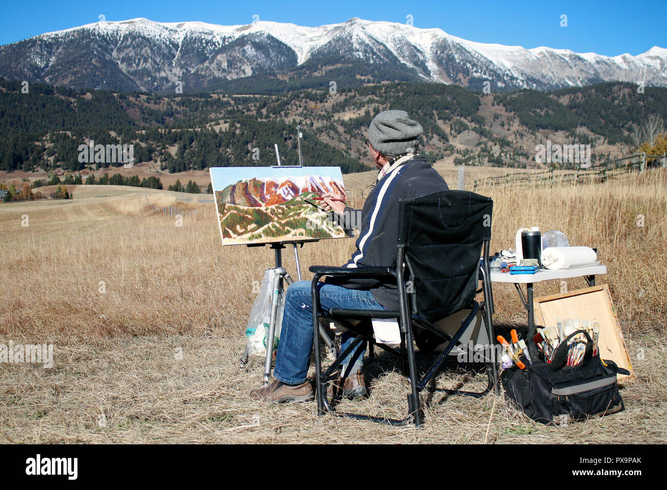 Künstler Malerei der Bridger Berge Montana Stockfoto