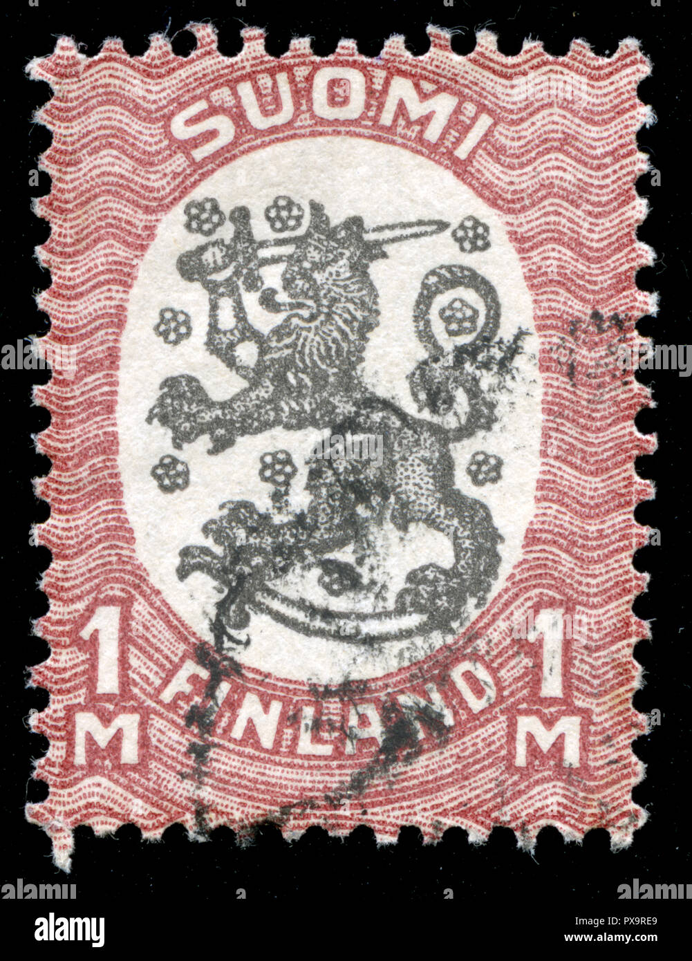 Alte Briefmarke aus Finnland im Modell Saarinen Serie Stockfoto