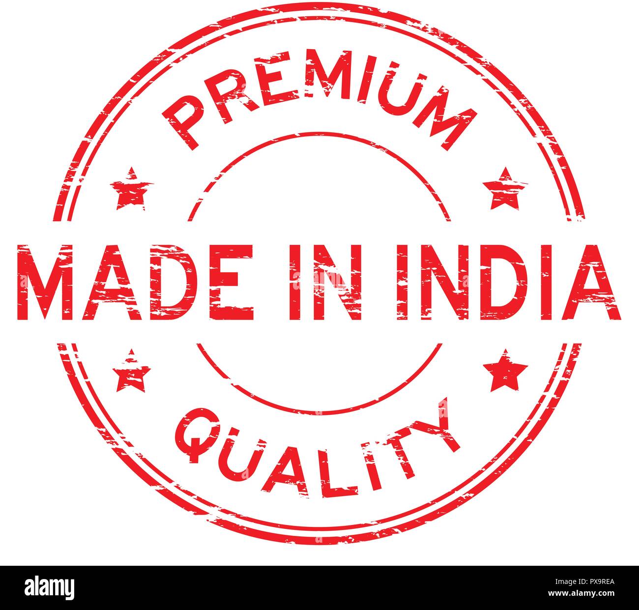 Grunge rot Premium Qualität in Indien runde Stempel gemacht Stock Vektor
