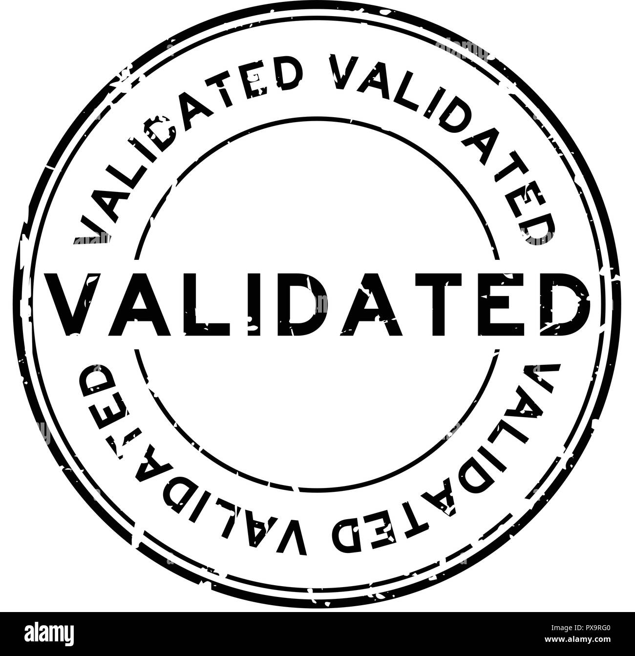 Grunge schwarz Validieren runder Stempelabdruck auf weißem Hintergrund Stock Vektor