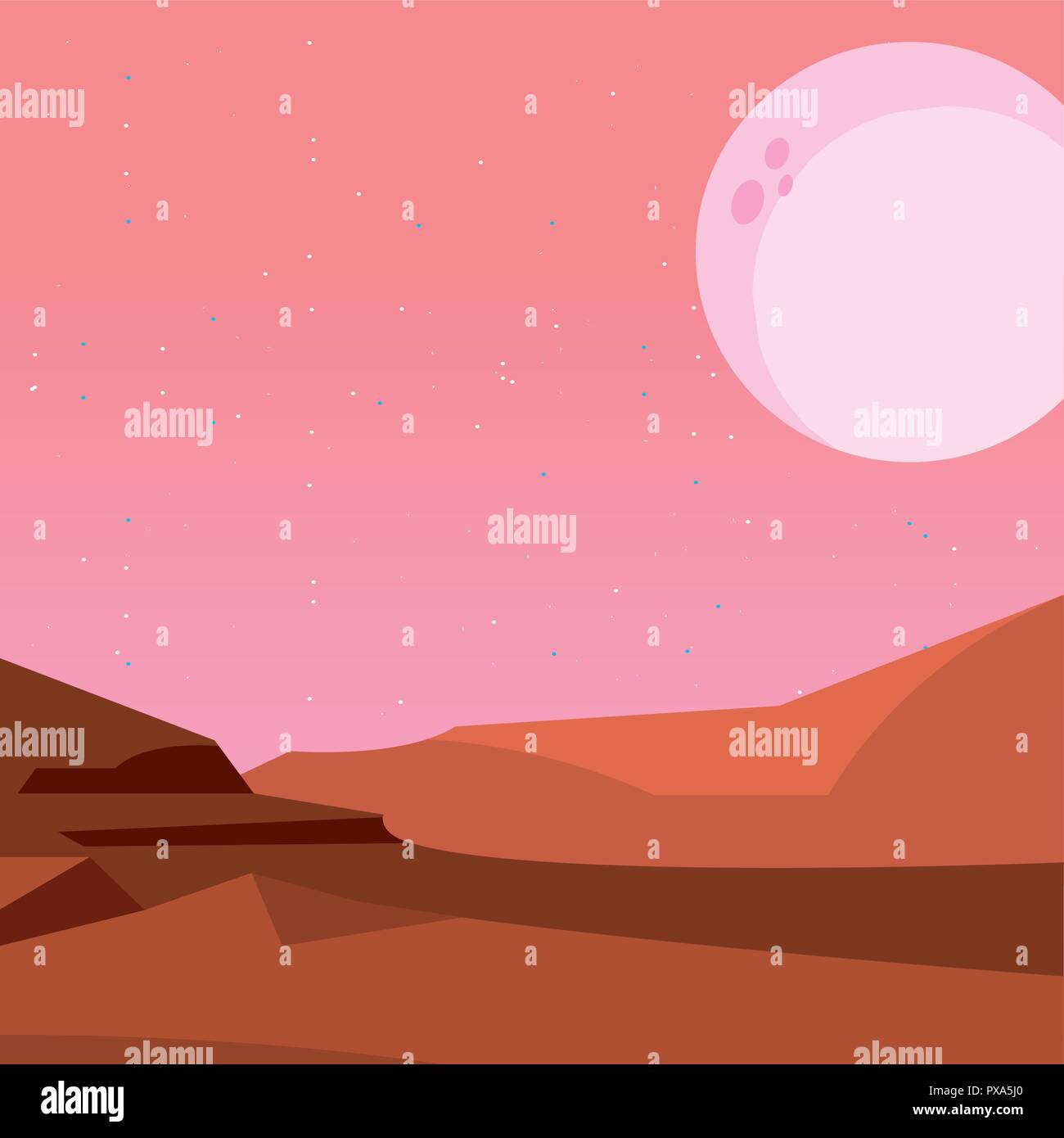 Nacht Mond wüste Landschaft Vector Illustration Stock Vektor