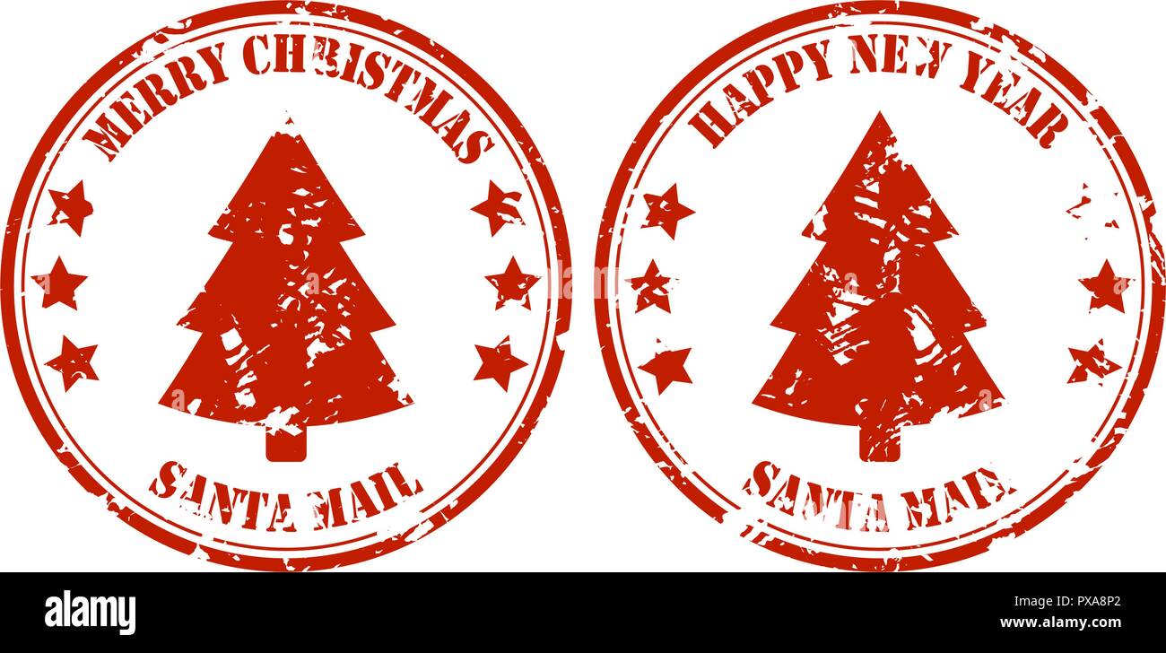 Santa Post Stempel mit Xmas Tree. Vektor Geschenk drucken Abbildung Stock Vektor