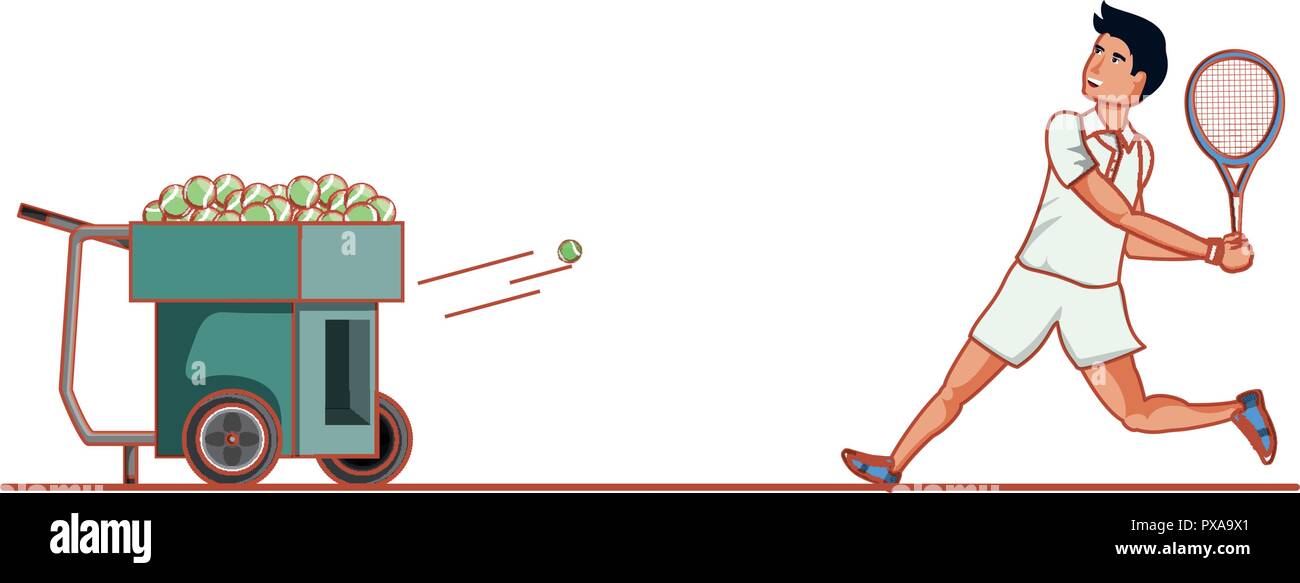 Man Tennis spielen mit Ball werfen Maschine Vector Illustration Design Stock Vektor