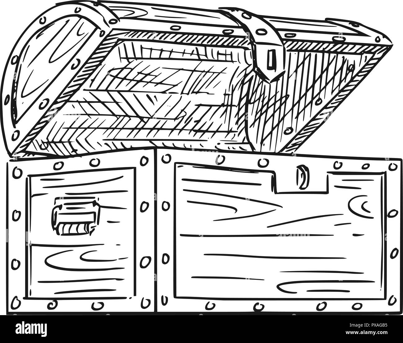 Cartoon Zeichnung der Leere offene Holz- Schatzkiste Stock Vektor