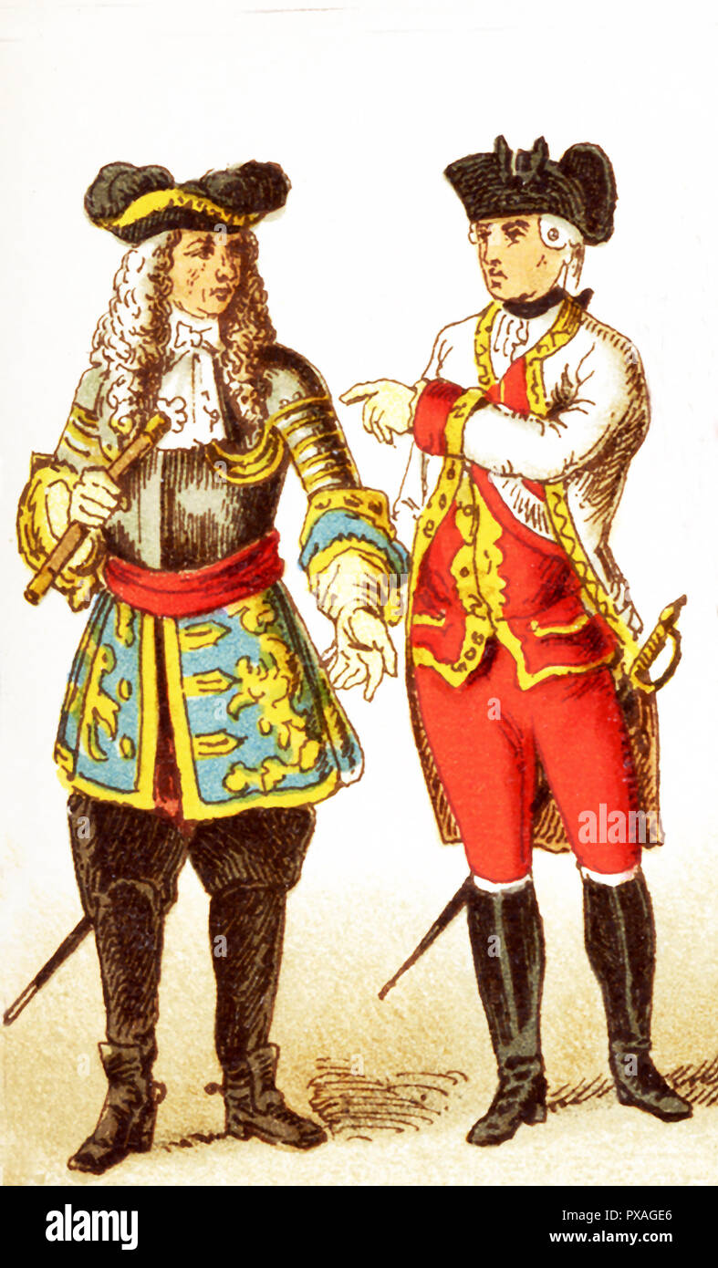 Die Zahlen vertreten hier die beiden Österreicher sind und sind, von links nach rechts: Ein österreichischer General in 1700 und ein österreichischer General im Jahr 1770. Die Abbildung stammt aus dem Jahre 1882. Stockfoto