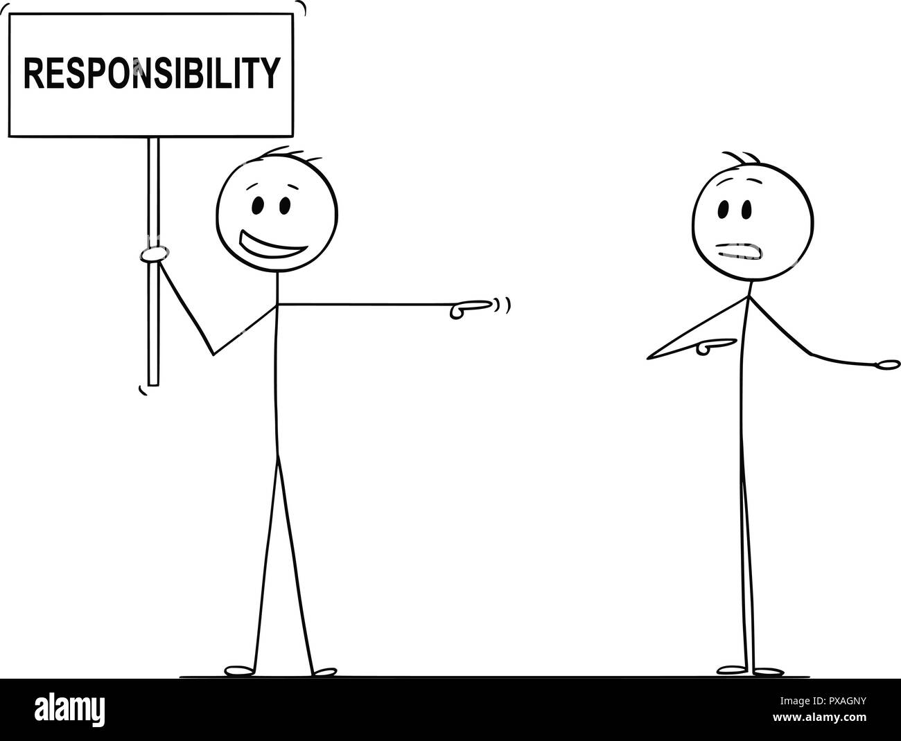 Cartoon von Mann oder Geschäftsmann Holding die Verantwortung und die Schuld einem anderen Mann Stock Vektor