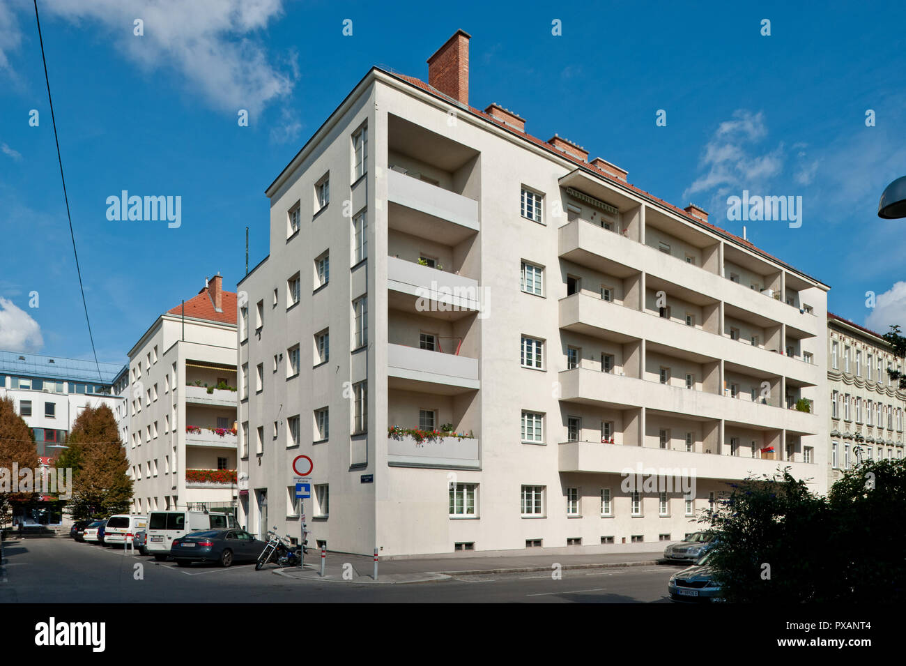 Wien, Gemeindebau des "Roten Wien" - Wien, Rat Tenement Blocks, 'roten Wien', Geyschlägergasse 2-12, Max Fellerer Stockfoto