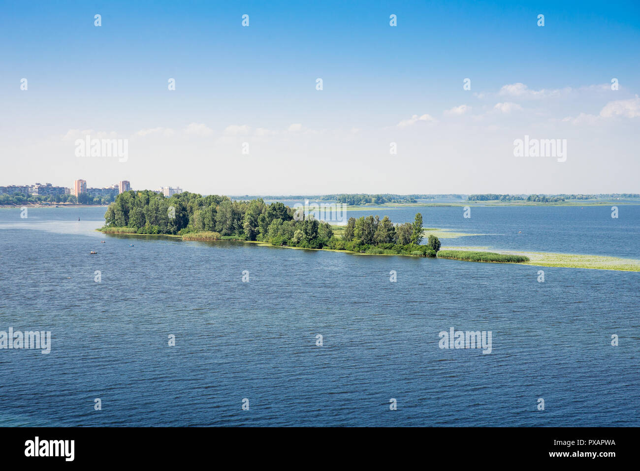 Blick auf die Insel auf dem Dnjepr Stockfoto
