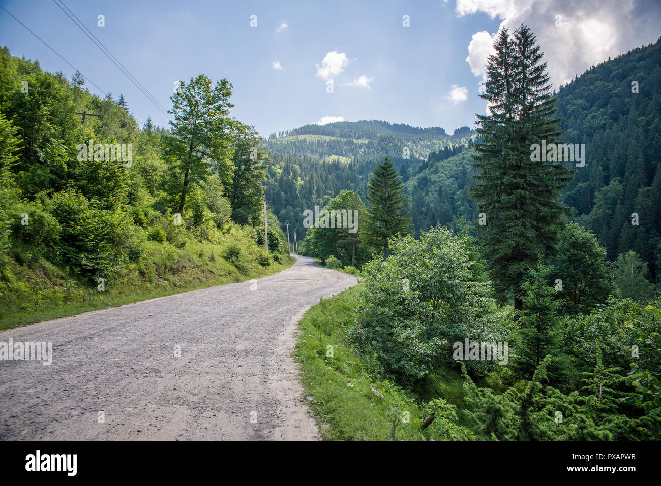 Straße in den Karpaten. Stockfoto