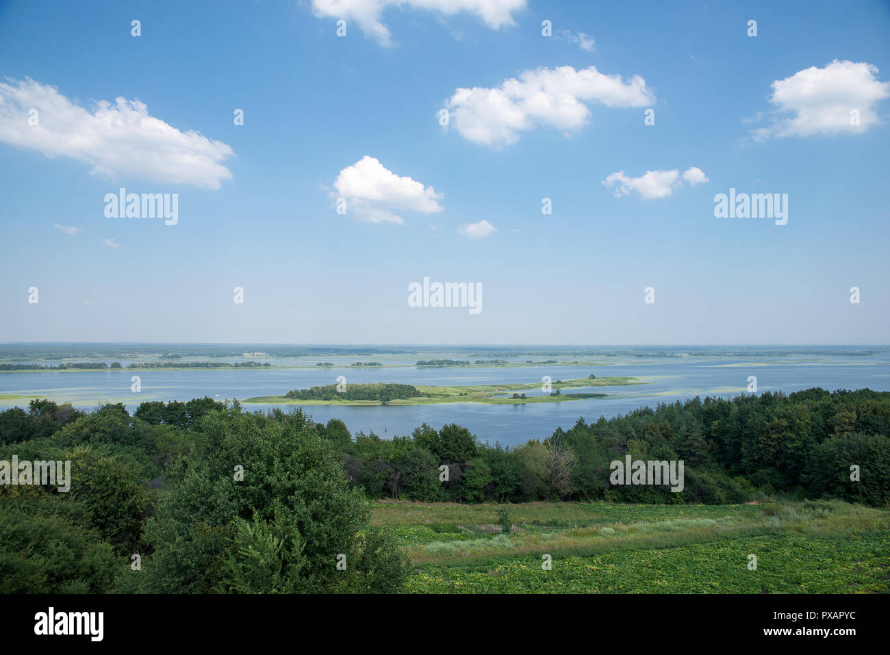 Blick auf die Insel auf dem Dnjepr Stockfoto