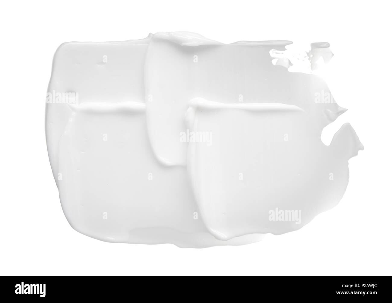 Weiß Abstrich von kosmetischen Creme oder weiß Acryl Farbe auf weißem Hintergrund. Stockfoto