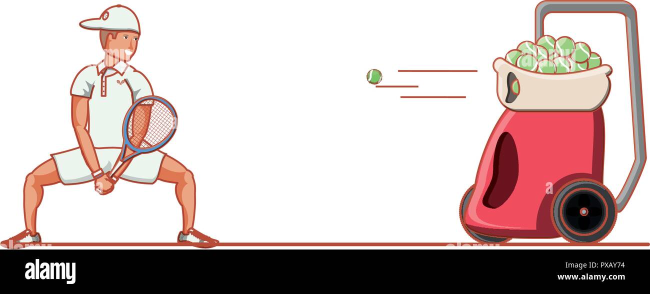 Man Tennis spielen mit Ball werfen Maschine Vector Illustration Design Stock Vektor