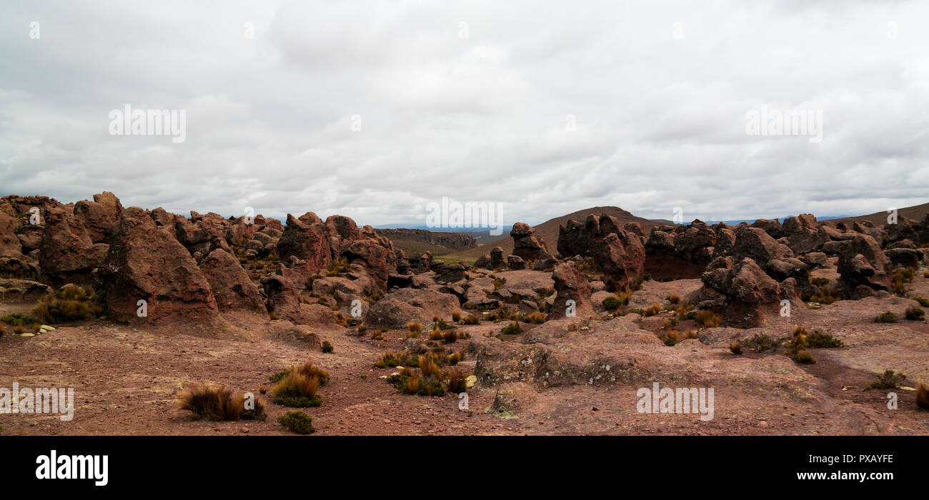 Sandsteinfelsen Ausbildung in Imata in Salinas und Aguada Blanca National Reservation in Arequipa, Peru Stockfoto