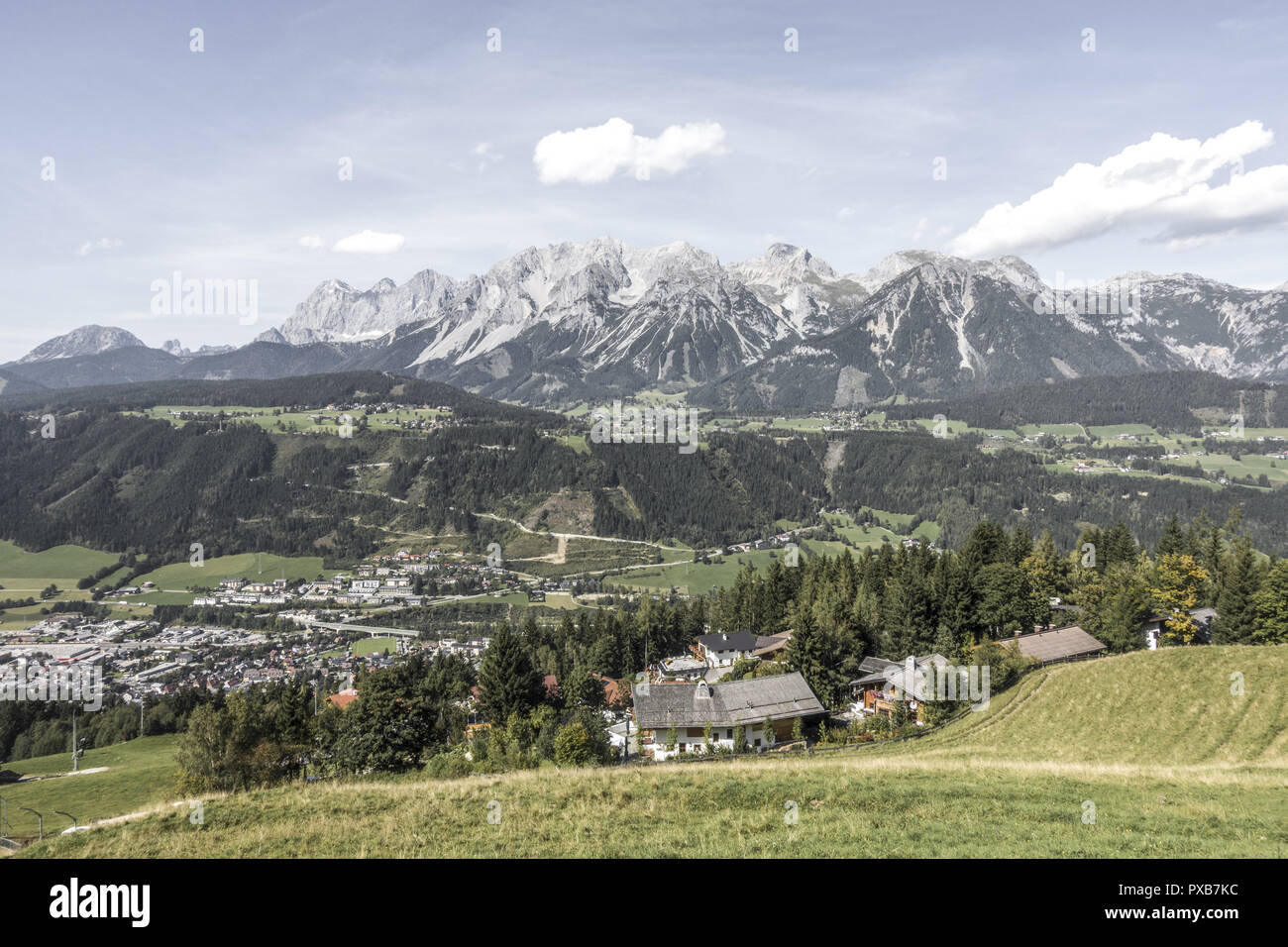 Blick in die Alpen, Österreich, Steiermark, Schladming Planai Stockfoto