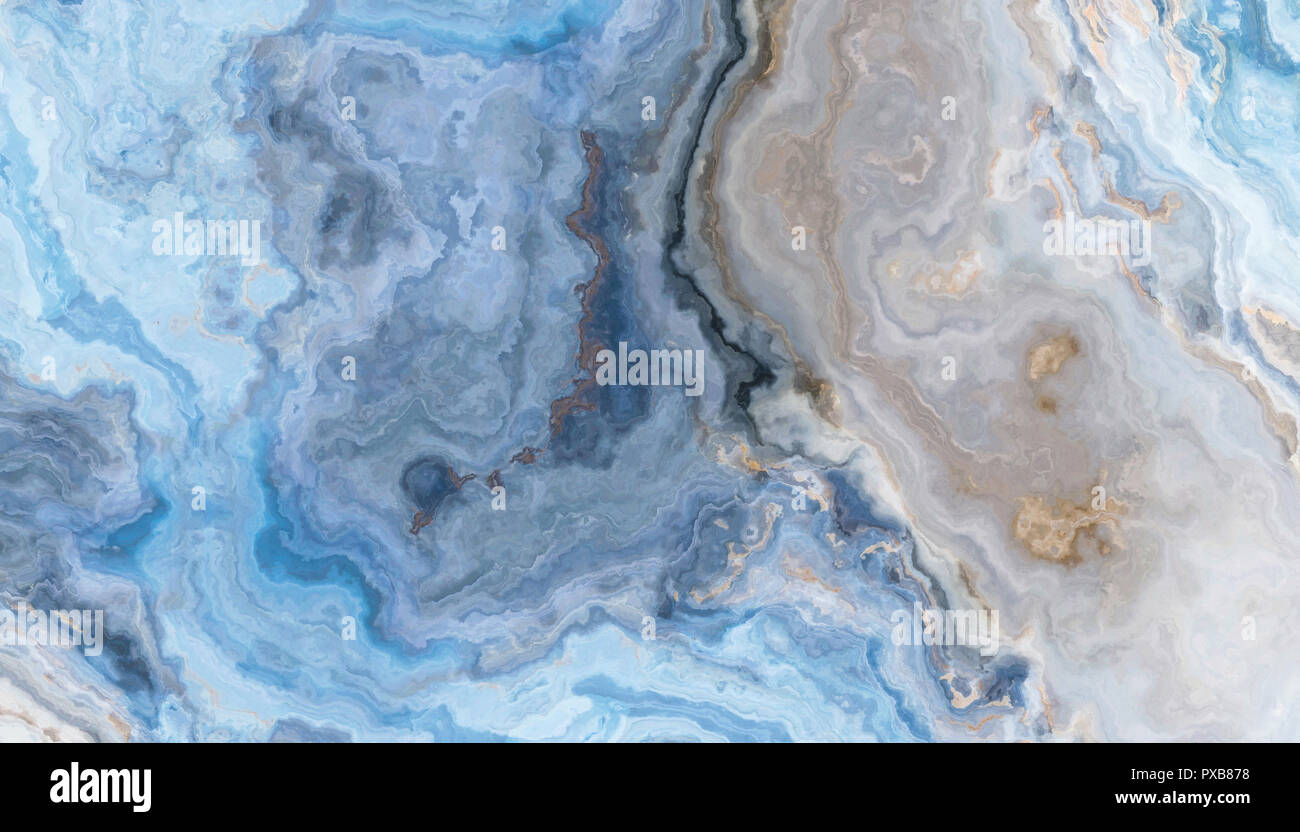Blue Marble Muster mit grau und gold Einschlüsse. Abstrakte Textur und Hintergrund. 2D-Darstellung Stockfoto