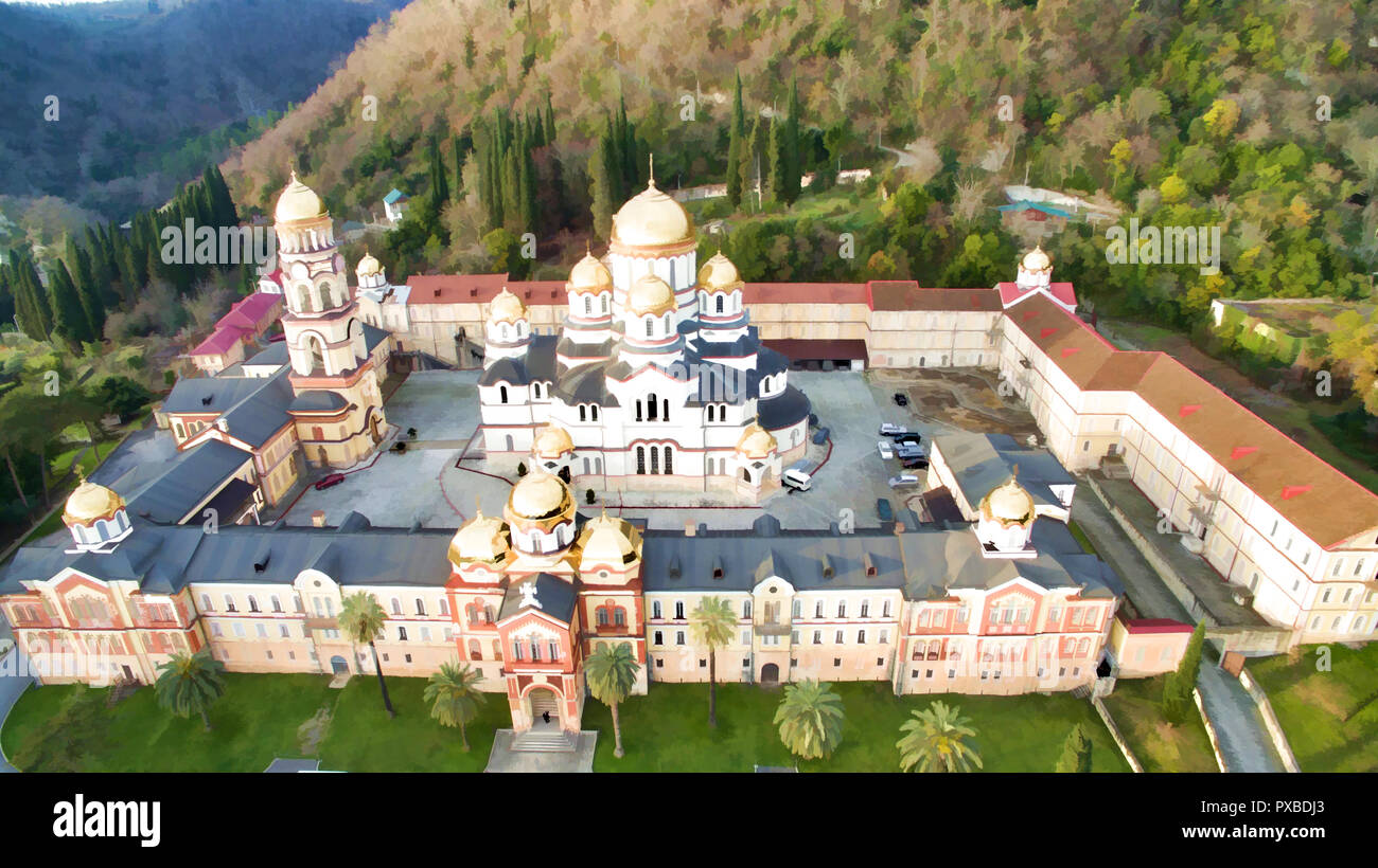Neue Athos, Abkhazia-February 24, 2018: Ein altes Kloster von Russischen Mönchen gebaut. Christian Relikt. Stockfoto