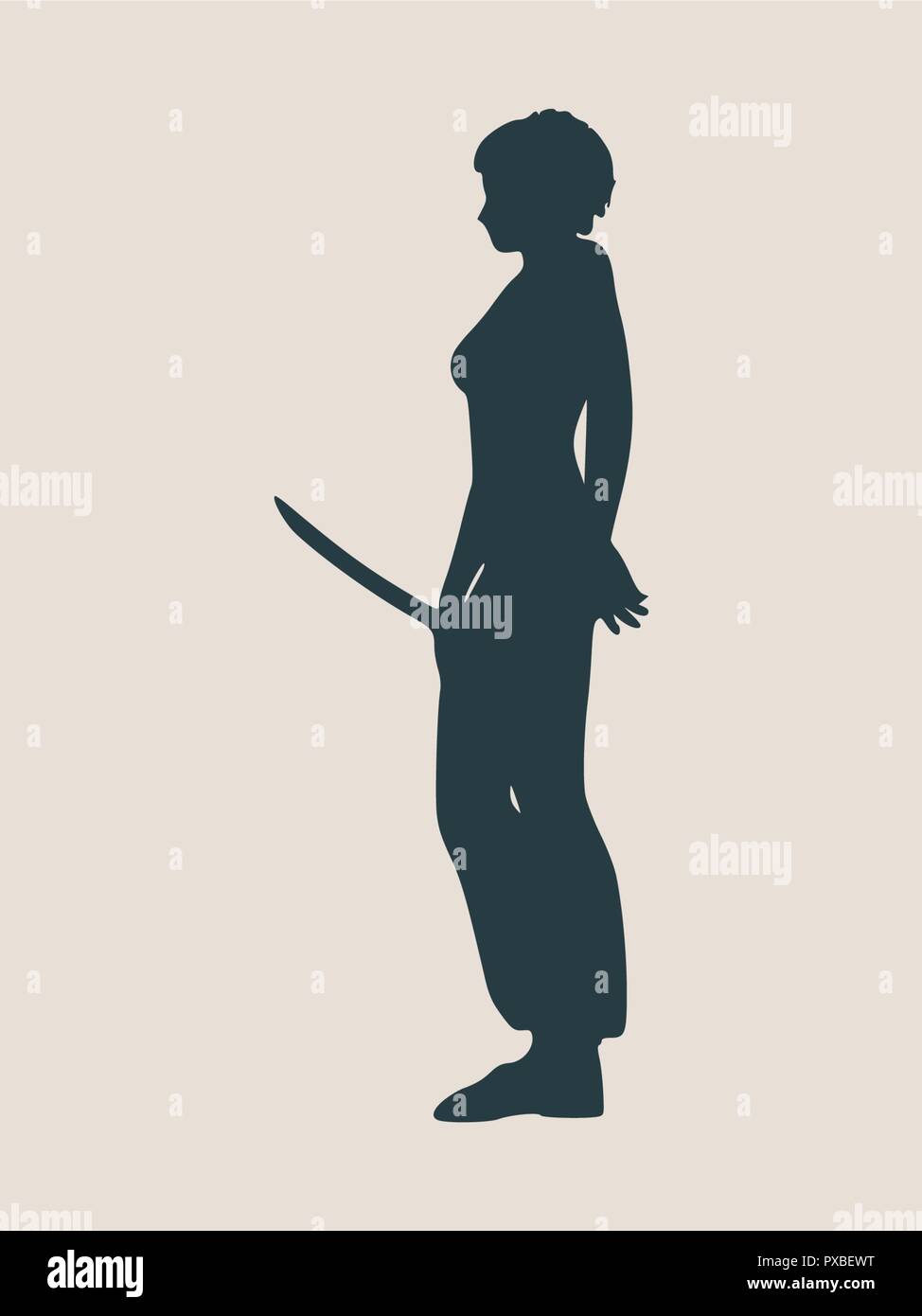 Karate Kampfkunst Silhouette der Frau mit Schwert Stock Vektor