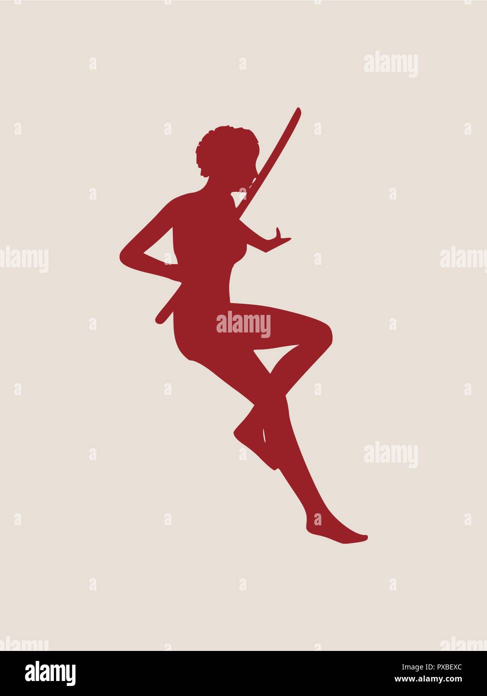 Karate Kampfkunst Silhouette der Frau mit Schwert Stock Vektor