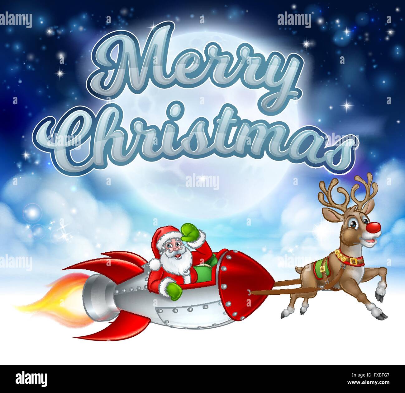 Frohe Weihnachten Santa Claus Rakete Schlitten Stock Vektor