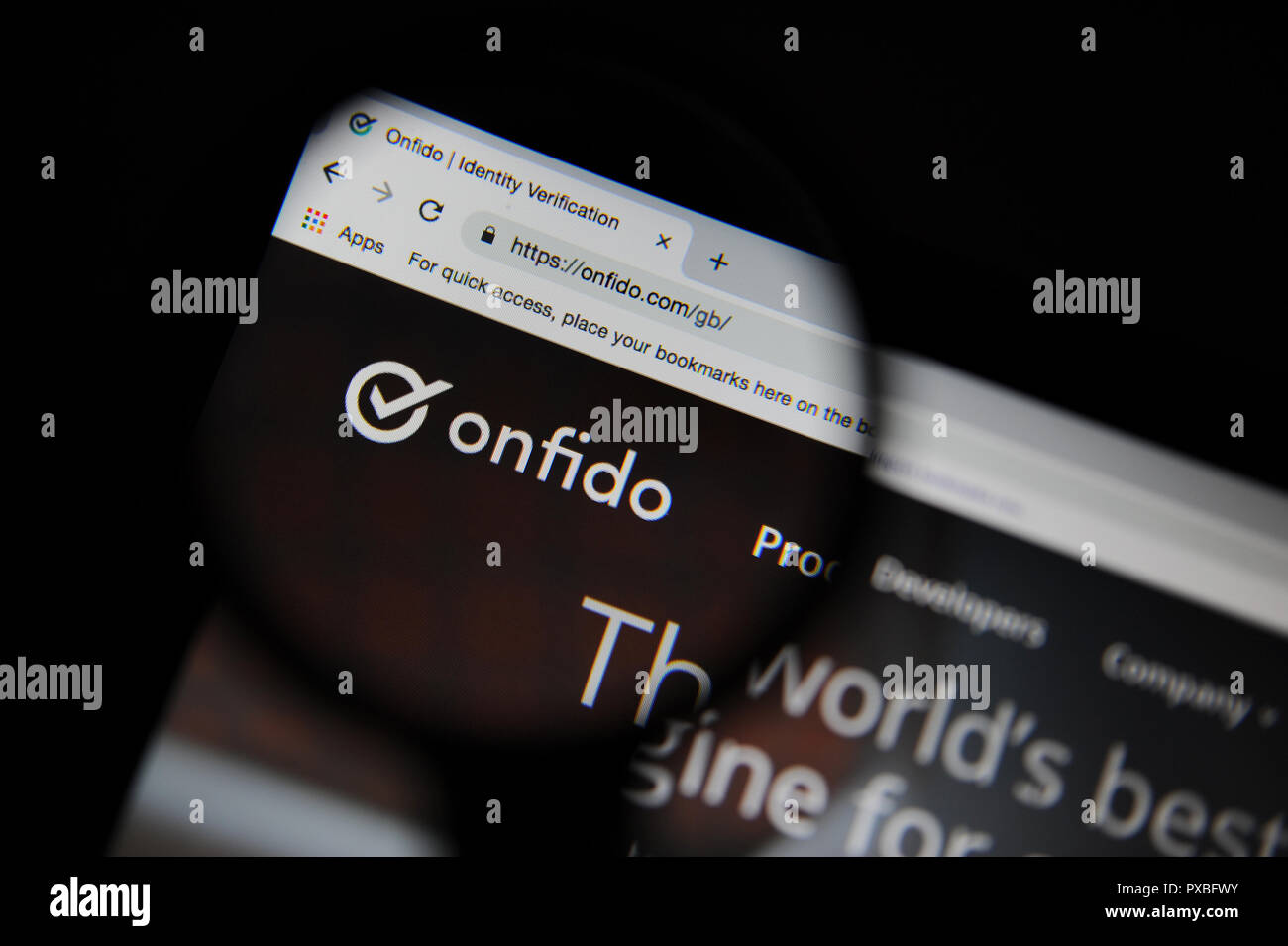 Onfido website Stockfoto