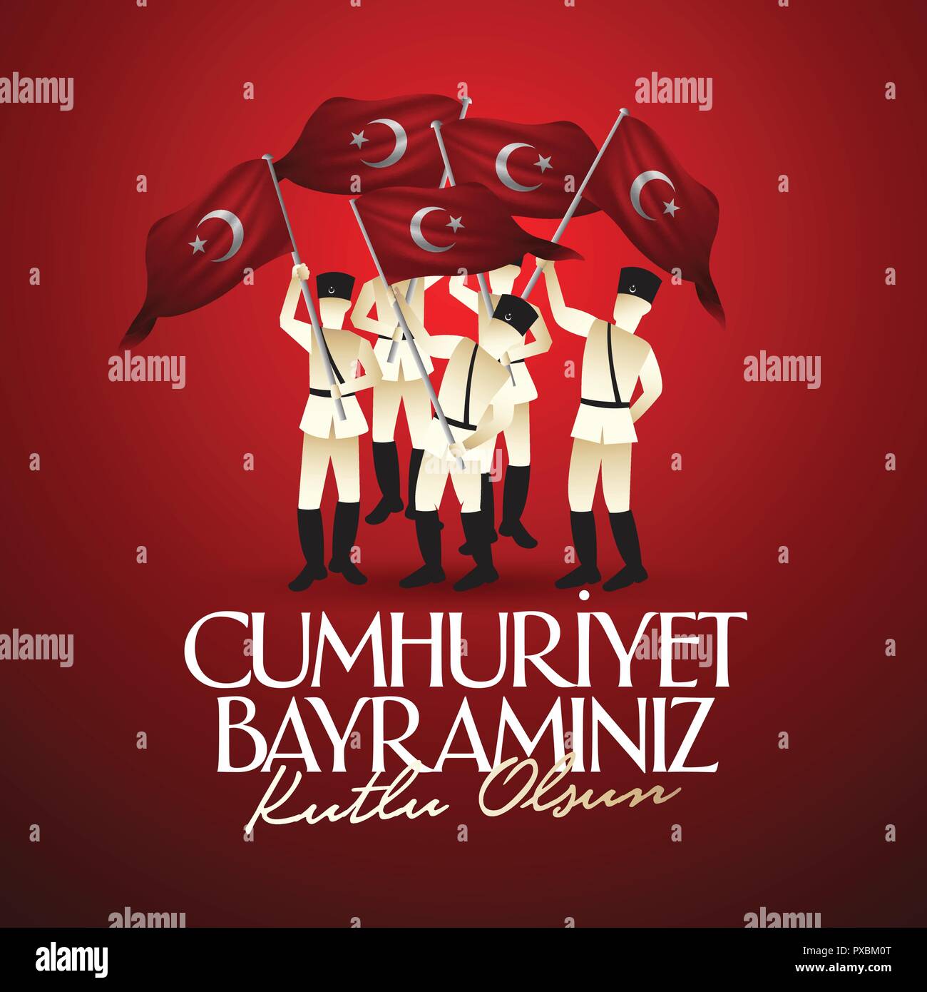 29 Das ekim Cumhuriyet Bayrami. Übersetzung: 29. Oktober Tag der Republik Türkei und der Nationale Tag in der Türkei, Wünsche card Design. (TR: 29 Das Ekim Cumhuriyet Ba Stock Vektor