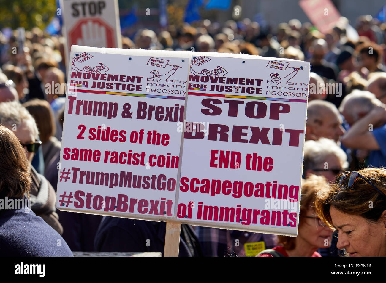 London, Großbritannien. Okt, 2018 20. Ein Plakat kritisch Brexit aloft am Abstimmung März statt. Credit: Kevin J. Frost-/Alamy leben Nachrichten Stockfoto