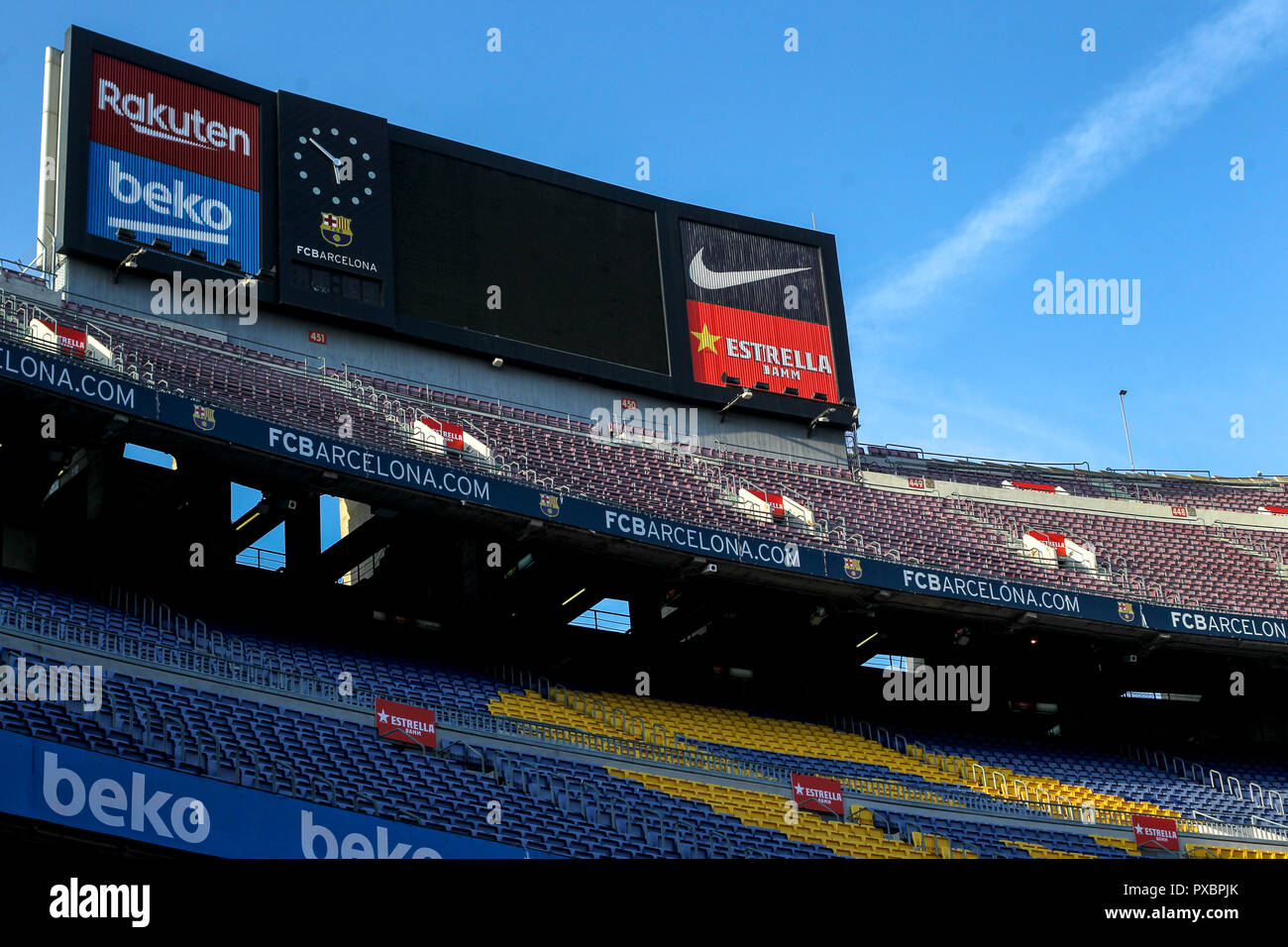 20. Oktober 2018, Camp Nou, Barcelona, Spanien; La Liga Fußball, Barcelona und Sevilla; leere Stadion Camp Nou vor dem Spiel. Stockfoto