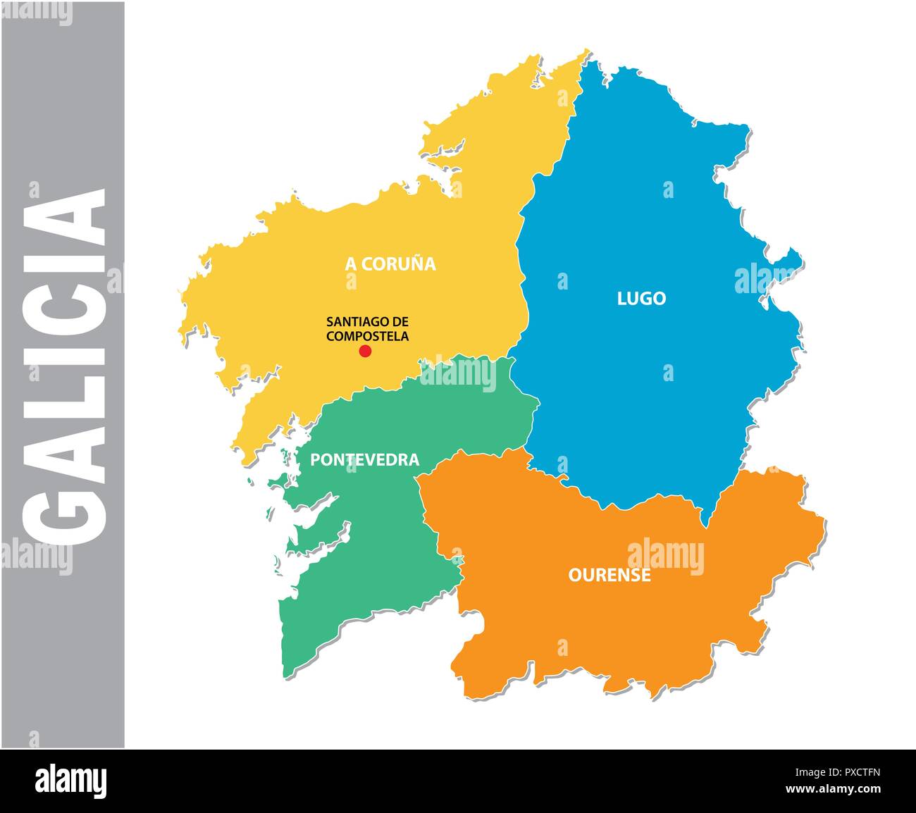 Bunte Galicien administrative und politische Vektorkarte. Stock Vektor
