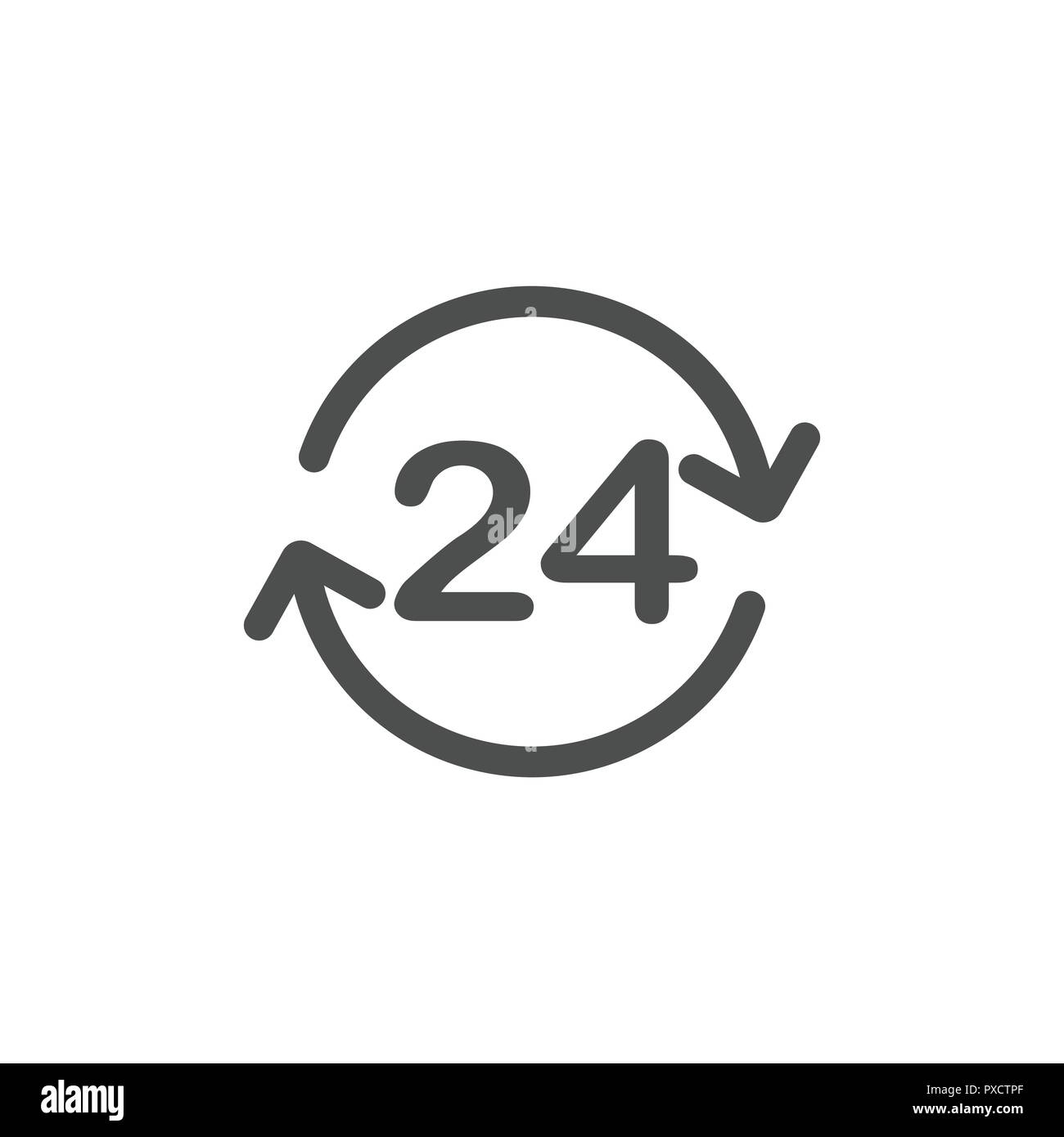 24 Stunden Symbol. 24 Stunden anmelden. Echtzeituhr Symbol vektor Illustration. Stock Vektor