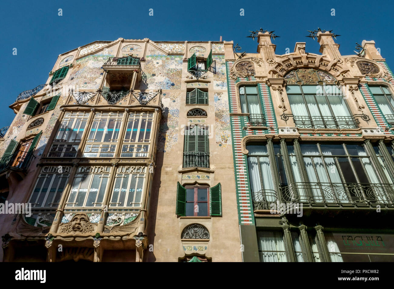Palma de Mallorca Art Nouveau, Rei, Haus mit Mosaik Fassade, Mallorca, Spanien Stockfoto