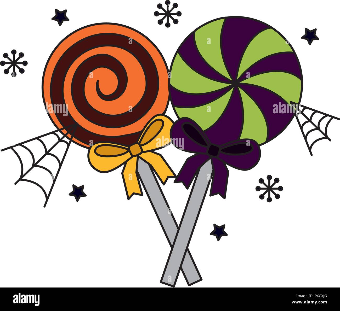 Halloween Tag candys Lollies spiderweb Bögen Vector Illustration Stock Vektor